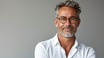 Obraz premium Confident middle-aged businessman in a white shirt Express yourself in a friendly yet professional manner. and the smiles of middle-aged adults conveys happiness on a white background for various uses