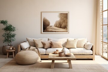 Fototapeta na wymiar Modern living room with sofa and lamp. Classic interior design light pink and golden colors