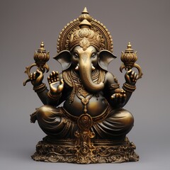 Golden Hindu God Ganesha Sitting on a Lotus Flower