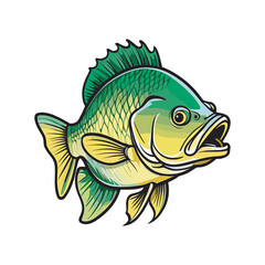 hand drawn art style green yellow black stripe bass fish vector illustration