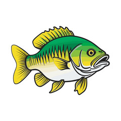 hand drawn art style green yellow black stripe bass fish vector illustration