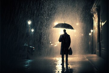 A sad person in the rain.  - obrazy, fototapety, plakaty