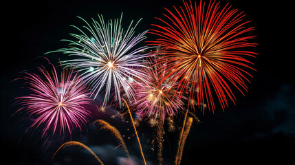 fireworks. colorful celebration fireworks isolated on a black sky background.. Ai Generative