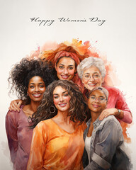 Woman day. Watercolor style illustration. Confident diverse women enjoying a moment of self-expression and connection. - 711073947
