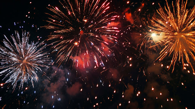 fireworks. colorful celebration fireworks isolated on a black sky background.. Ai Generative