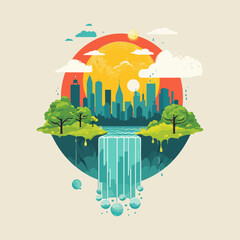 nature earth logo vector flat design illustration for Earth day World Water Day