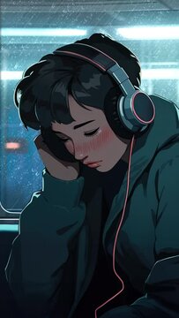 Lofi animation. Seamless loop. Girl on the train. Assets were created with the help of an AI and then were manually modified and animated. 