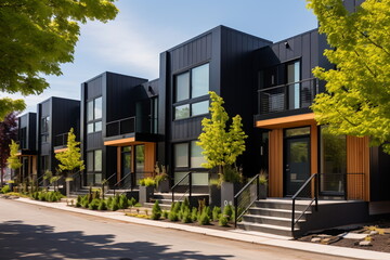 Black Modern Townhomes with Large Windows