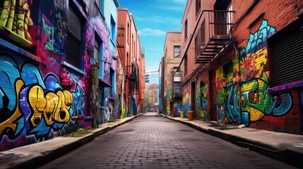 street perspective urban background illustration graffiti alleyway, pavement traffic, bustling...