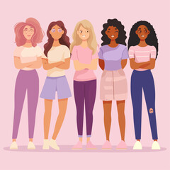 Obraz premium flat design vector illustration of women's differences and equality International Women's Day 08 march 