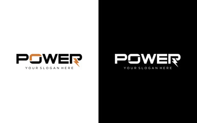 power energy logo design. Vector illustration of power typography and thunder. Modern logo design vector icon template - obrazy, fototapety, plakaty