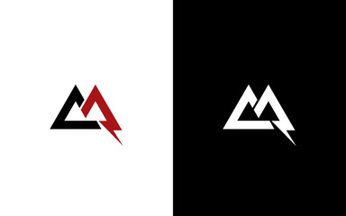 Creative Minimal MA Logo Design | Letter AM Logo with Lightning Icon | Electric MA Logo Design - obrazy, fototapety, plakaty