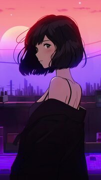 Lofi animation. Seamless loop. Girl in the room. Assets were created with the help of an AI and then were manually modified and animated.