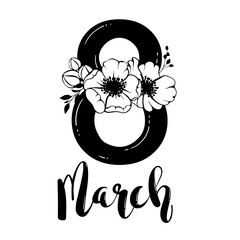 8 March International Women's Day spring holiday vector. Floral ornamental number symbol