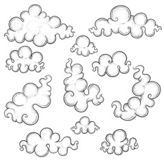 Set of vector clouds in asian, chinese, japanese style. Oriental clouds in different shapes. Cartoon illustration isolated on white background