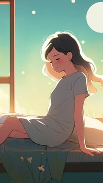  Lofi animation. Seamless loop. Girl in the room. Assets were created with the help of an AI and then were manually modified and animated.