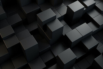 Abstract black cubes background, 3d render illustration, square shape.