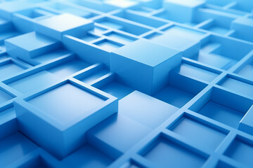 Abstract blue background with cubes, 3d render, square image.