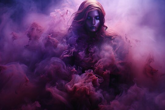 Ethereal Woman Surrounded By Purple Smoke