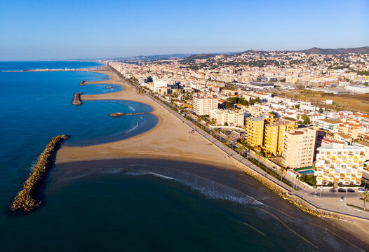 Bird's eye view of beach in Cunit, Baix Penedes region, Spain.