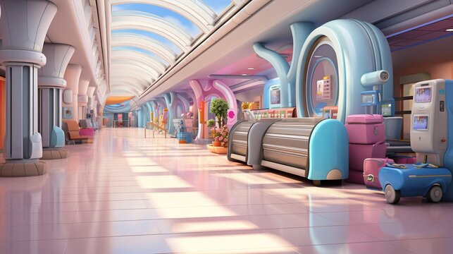 Futuristic Hospital Interior With A Curved Hallway