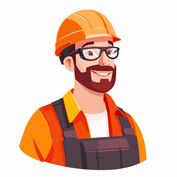 Satisfied male worker builder in a hardhat on a white background, vector