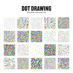 Square shaped dotted objects, vintage stipple elements. Stippling, dotwork drawing, shading using dots. Halftone effect. Colored noise grainy texture, pattern. Vector illustration.