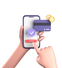 3d rendering of smartphone with hand, 3D pastel smaprtphone with ornaments business finance, icon set.