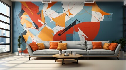 vibrant abstract painting in living room