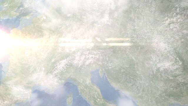 Zoom in from space and focus on Saalfelden, Austria. 3D Animation. Background for travel intro. Elements of this image furnished by NASA.