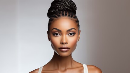 portrait of a beautiful black woman with a braided bun