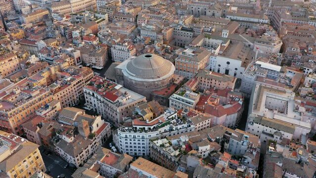 Aerial view of Pantheon and old city of Rome, Italy