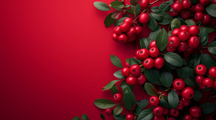 Fresh Lingonberry on scarlet red background 