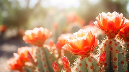 Macro shot of a blooming cactus, a reminder of the tenacity and resilience of nature that we must strive to protect. - obrazy, fototapety, plakaty