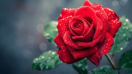 Vibrant red petals of an evergreen floribunda rose exude the beauty of nature in a peaceful garden setting