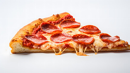 Cut off slice pizza isolated on white background. Neural network AI generated art