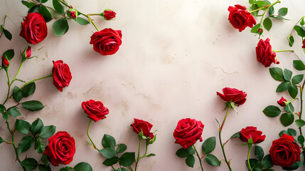 A stunning display of vibrant garden roses adorns a pristine white surface, exuding the romantic essence of valentine's day and the delicate beauty of floribunda petals in full bloom