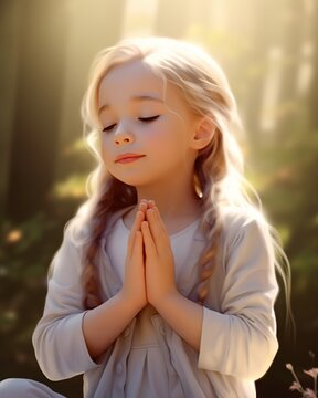 Little girl praying with eyes closed