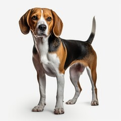 Beagle dog standing isolated on white background.