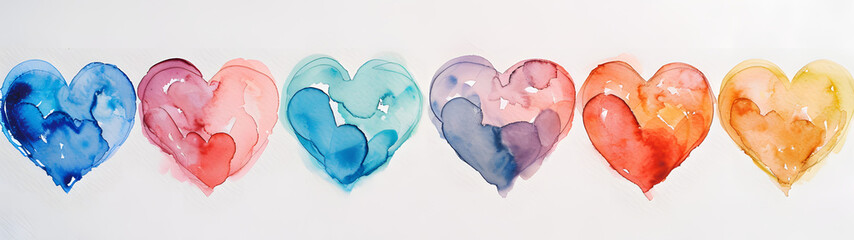 Two childlike hearts painted in delicate watercolors capture the innocence and purity of love on a simple white canvas - obrazy, fototapety, plakaty