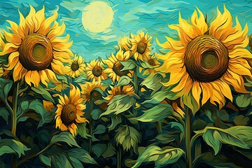 Imitation of a digital painting in Van Gogh's sunflowers style, inspired by post-impressionism. Generative AI