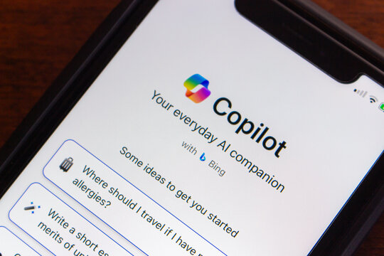 Vancouver, CANADA - Jan 2 2024 : Microsoft Copilot website seen in an iPhone screen. Copilot is a chatbot developed by MS