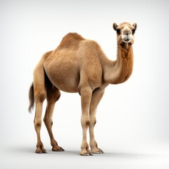 A camel standing against a white background, full body visible.