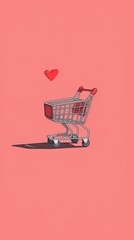 icon of a shopping cart with a heart inside it