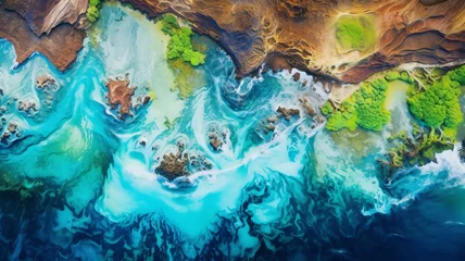 Crédence de cuisine en verre imprimé Turquoise "Abstract Aerial Dreams Photo": Use drone photography to create an abstract and visually striking composition of landscapes of Maimi from above