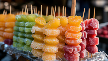 Sugared Fruit Skewers on the Street