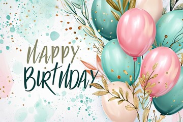 happy birthday to you card with balloons Generative AI