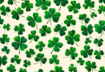 Dark green charmed clovers on white background