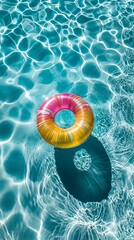 Inflatable Ring Floating in Refreshing Pool Water for Summer Fun and Relaxation