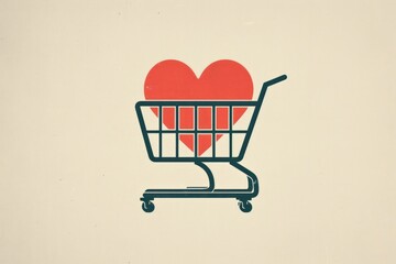icon of a shopping cart with a heart inside it